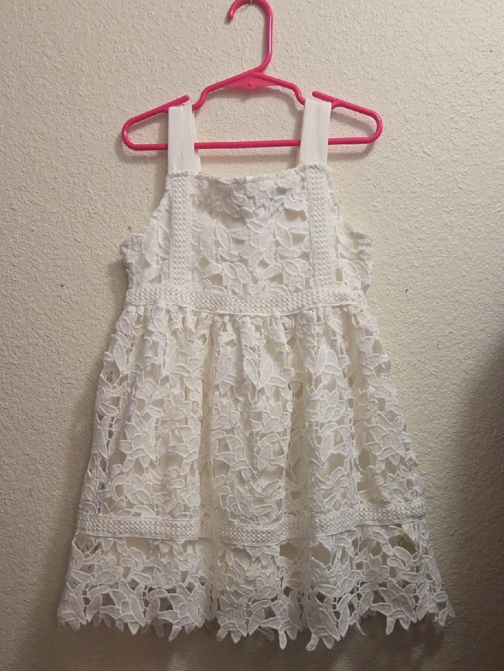 White Lace Girls' Sundress with Floral Overlay